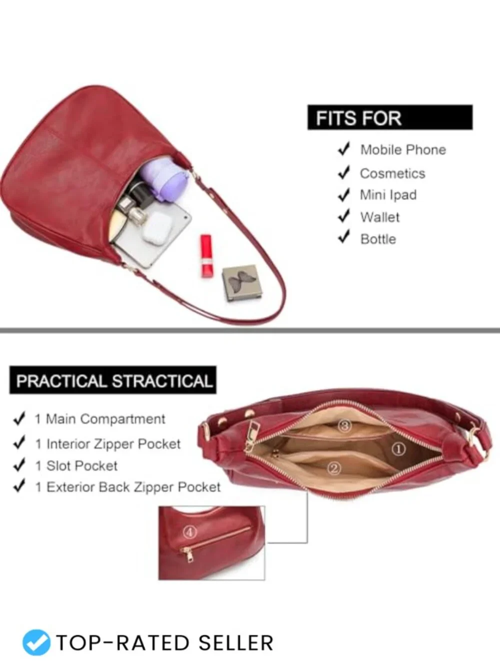 Ultra Soft Foldable Vegan Leather Crossbody Hobo Handbag